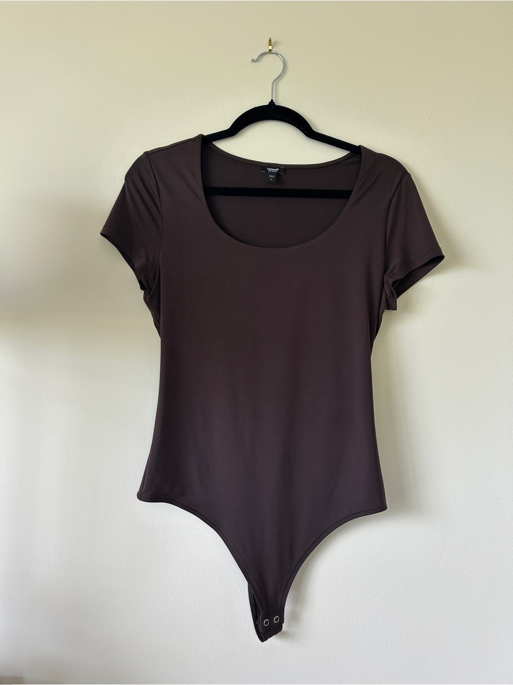 Express Brown Scoop Neck Short Sleeve Bodysuit